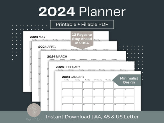 2024 Planner | 2024 Printable Calendar | Minimalist Calendar