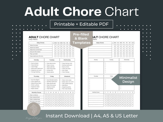 Adult Chore Chart | Cleaning Schedule | ADHD Cleaning Planner