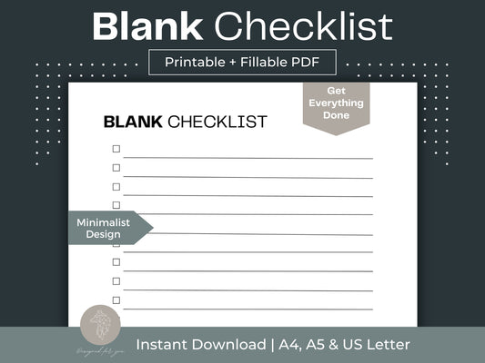 Blank Checklist | Minimalist To Do List | Checklist Planner