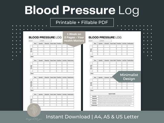 Blood Pressure Log | Blood Sugar Log | Health Tracker