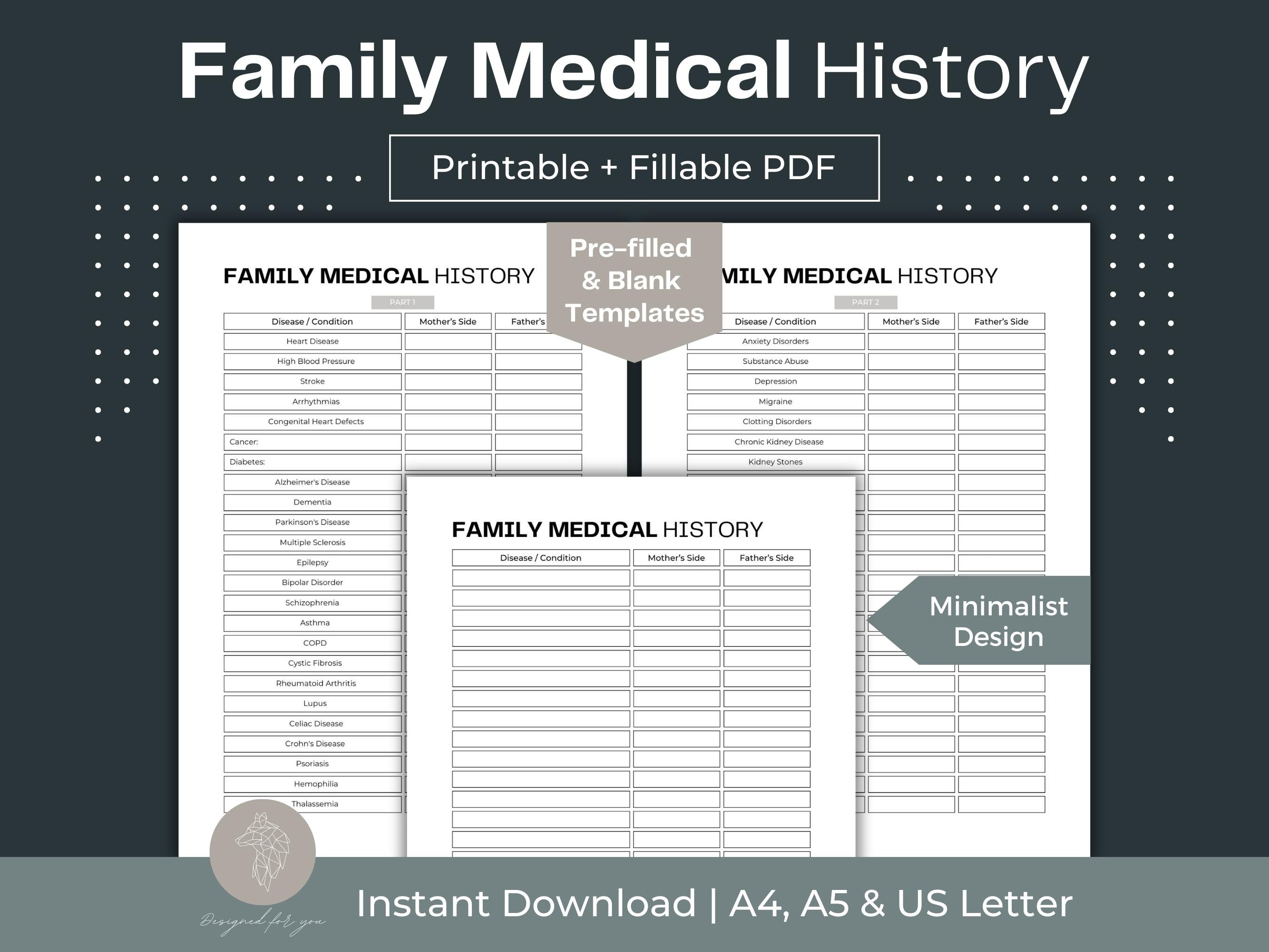 family medical history printable | personal medical history form