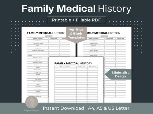 Family Medical History Printable | Personal Medical History Form