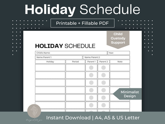 Holiday Schedule | Child Custody Planner | Single Parent Support