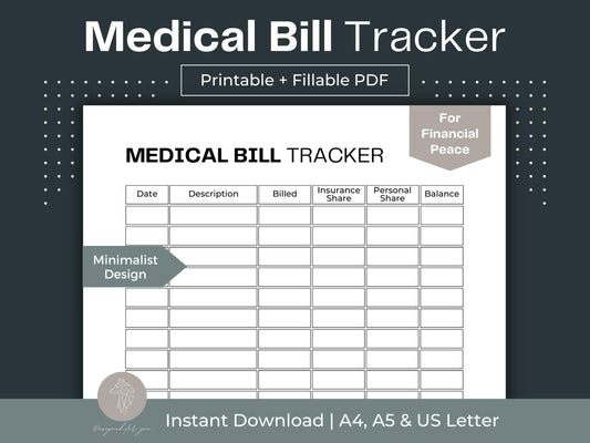Medical Bill Tracker | Bill Payment Checklist | Expense Tracker