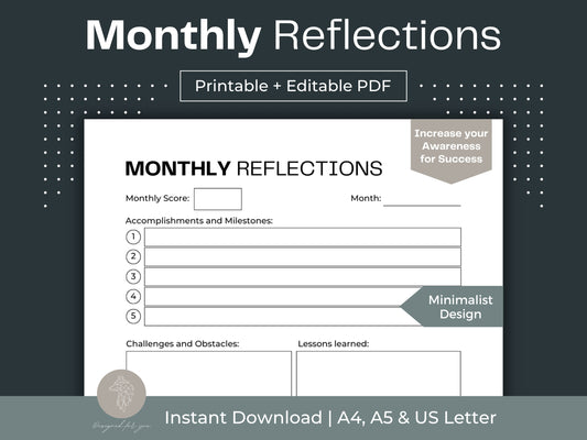 Monthly Reflections Planner | Reflection Journal | Goals Tracker