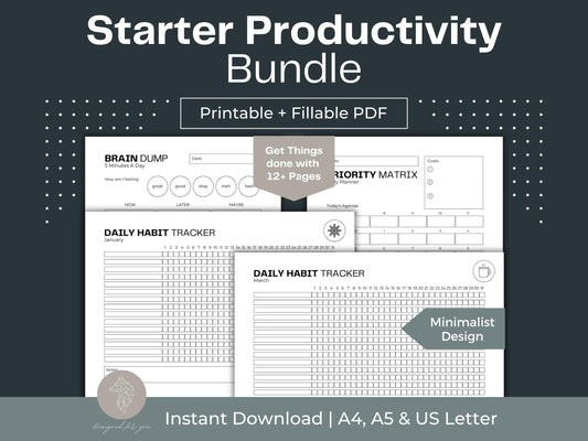 Starter Productivity Bundle | Productivity Planner | Habit Tracker