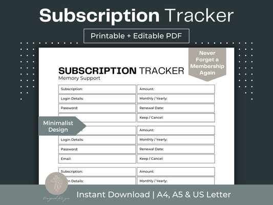 Subscription Tracker | Membership Tracker | Payment Tracker