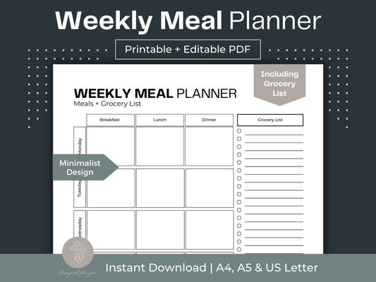 Weekly Meal Planner | Grocery List | Meal Plan Printable