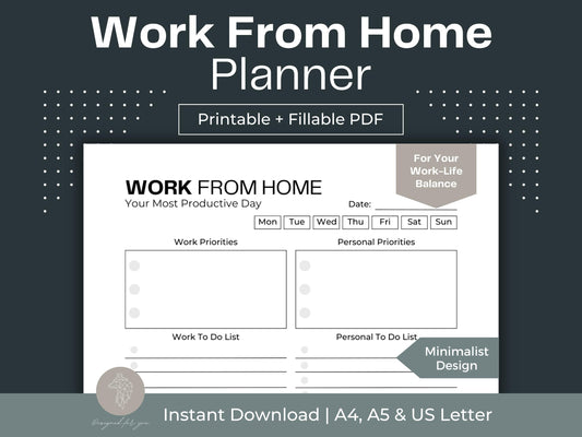 Work From Home Planner | To Do List Printable | Daily Work Schedule