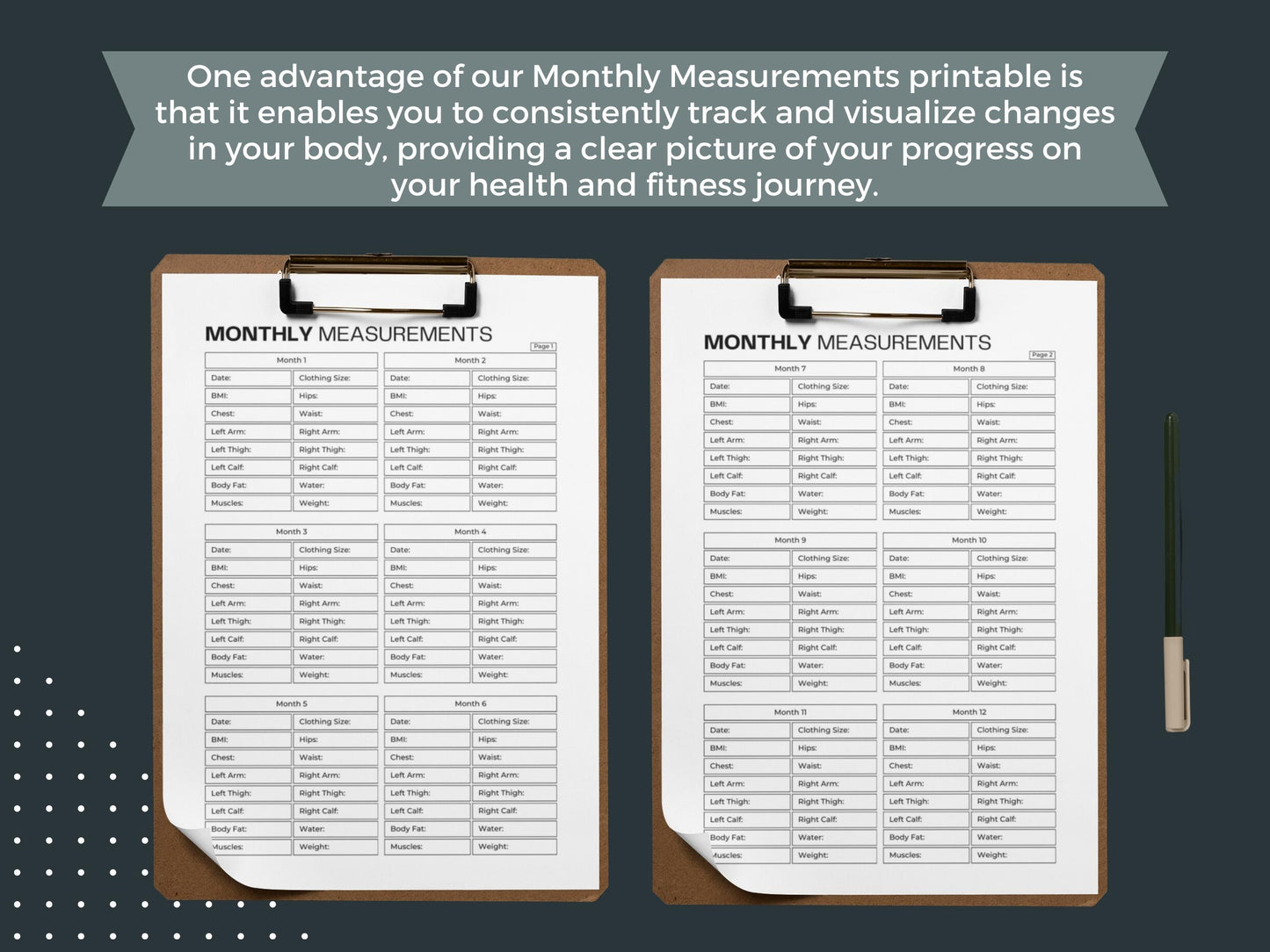 Monthly Measurements | Weight Loss Printable | Weight Loss Motivation